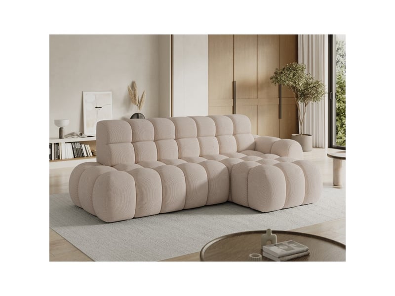 Canapé d'angle convertible bulla 3 places beige angle droit – tissu nid d'abeille avec extension d'assise électrique - Conforama B