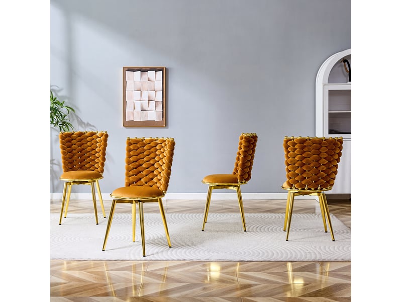  Lot de 2 chaises de salle à manger en velours orange et doré avec pieds en métal  - Conforama D