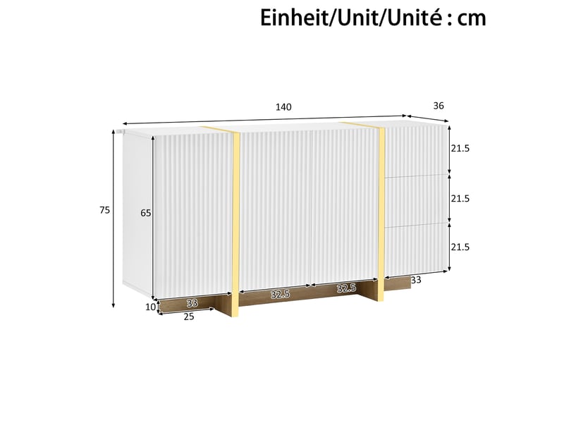  Ensemble meuble tv et buffet blanc, façades rainurées, mdf et panneaux de particules  - Conforama C