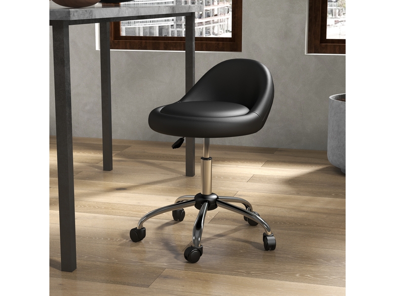  Tabouret à roulettes pivotant avec hauteur réglable pour cosmétique dentiste ou coiffure diamètre 50 cm hauteur 63-83 cm en noir  - Conforama D