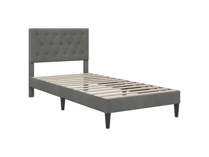  Lit simple- lit adulte -  cadre de lit avec tête de lit gris foncé 90 x 200 cm velours  - Conforama B