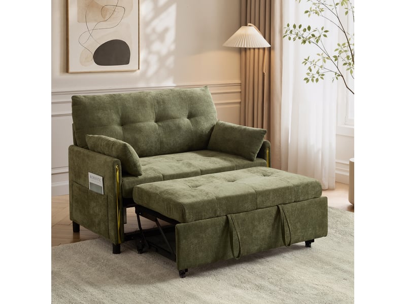 Canapé convertible 2 places 3-en-1 en chenille vert avec dossier réglable - Conforama B