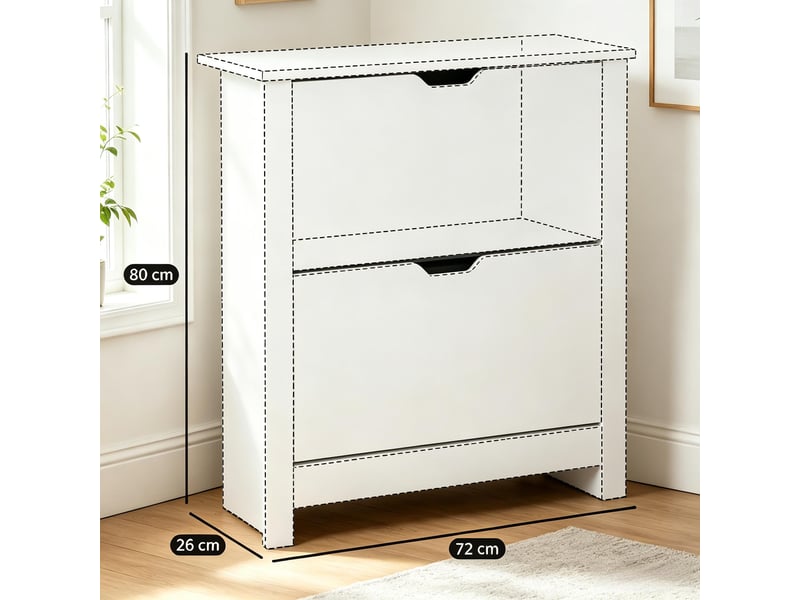  Meuble à chaussures,72x26x80 cm,2 portes rabattables,blanc et effet chêne  - Conforama C