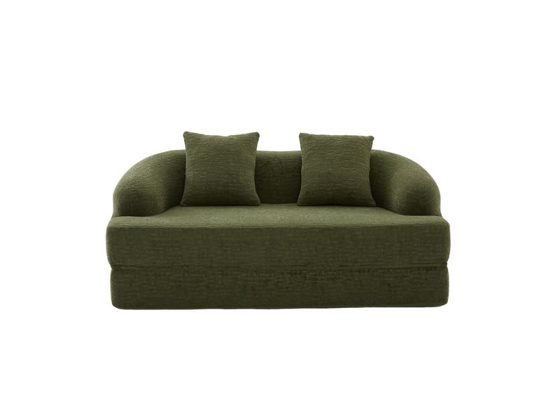 Canapé convertible 2 places chenille vert, canapé lit extensible salon moderne avec coussins confortables - Conforama A