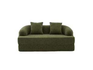 Canapé convertible 2 places chenille vert, canapé lit extensible salon moderne avec coussins confortables