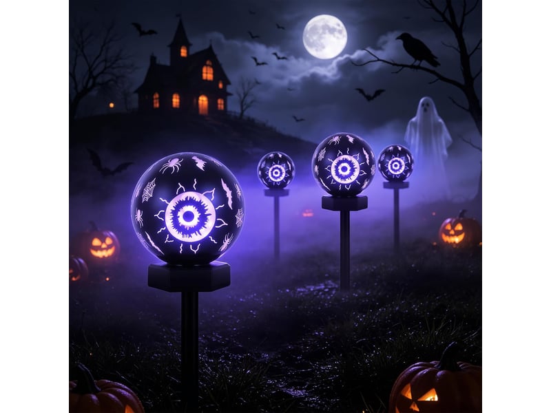  Pack de 4 lampes solaires halloween extérieures, décoration lumineuse ip65 étanche pour jardin, cour, pelouse, terrasse et allée  - Conforama A