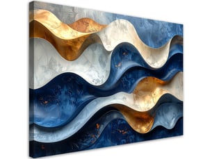 Tabelau sur toile, des vagues minimalistes bleu marine et or 60x40