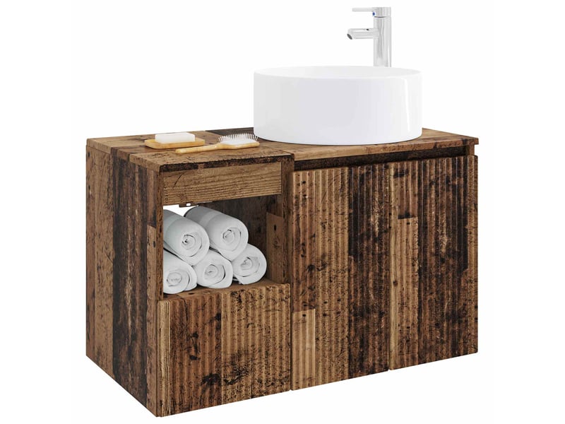  Ensemble de mobilier de salle de bain 2 pc bois ancien cf64040  - Conforama C