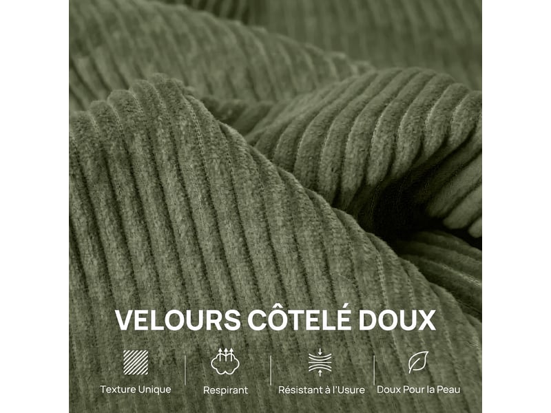  Canapé 3 places 212 cm avec 2 coussins à ressorts, tissu velours côtelé, pour salon, chambre, bureau à domicile, vert  - Conforama R