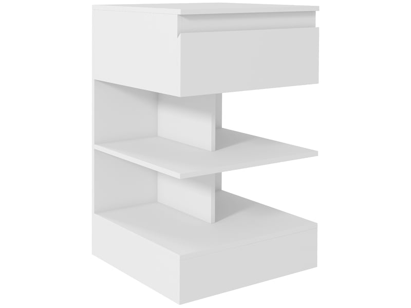  Table de chevet moderne en aggloméré et mdf avec un tiroir et deux étagères, 39 x 39 x 65 cm, blanche  - Conforama A