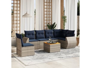 Vidaxl ensemble de canapé de jardin 7 pcs avec coussins gris résine tressée
