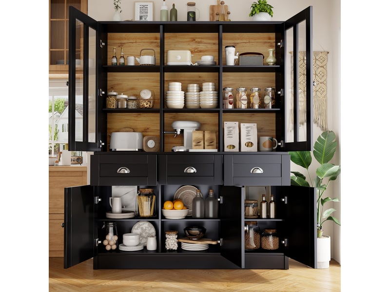  Vaisselier modenvie noir 140 x 38,5 x 175 cm en mdf et acrylique avec rangements  - Conforama B