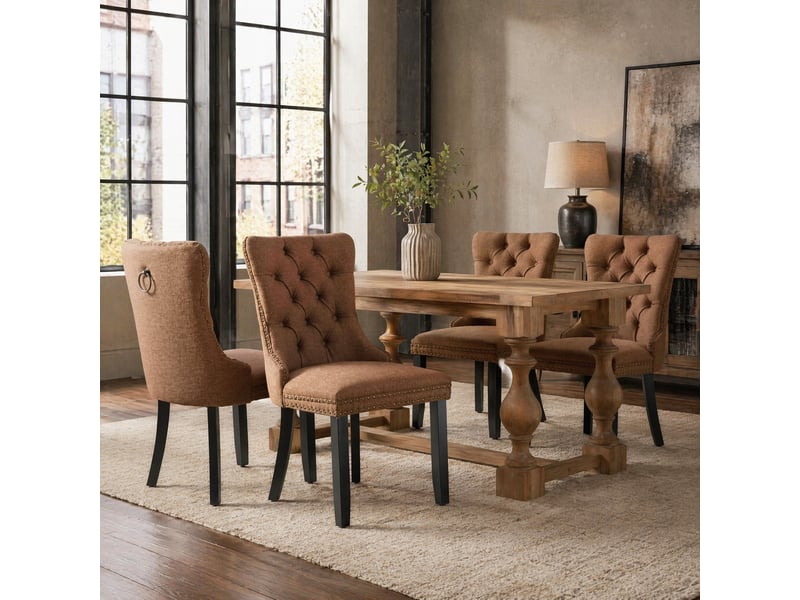  Lot de 2 chaises de salle à manger en tissu lin marron, dossier haut, pieds en bois, de6801cf  - Conforama D