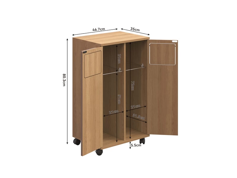  Meuble de tri des déchets à roulettes 46,7x35x80,3 cm avec 2 portes en mdf couleur naturel, confort optimal  - Conforama C