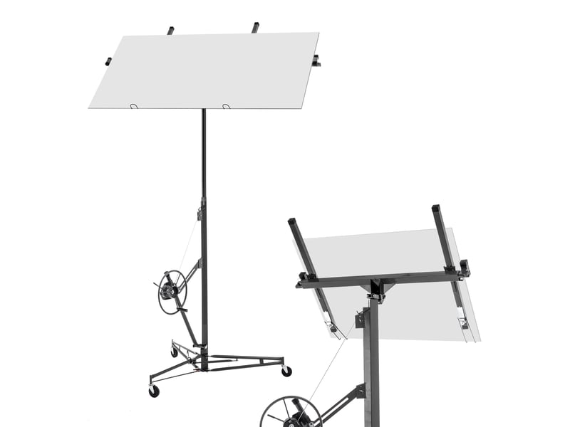 Lève-plaques pliable 125 x 137 x 180 cm, gris en acier peint, réglable de 180 à 470 cm pour levage de plaques - Conforama D