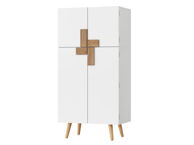  Buffet haut meuble de cuisine 4 portes avec étagères réglables 60x35x120 cm blanc  - Conforama R