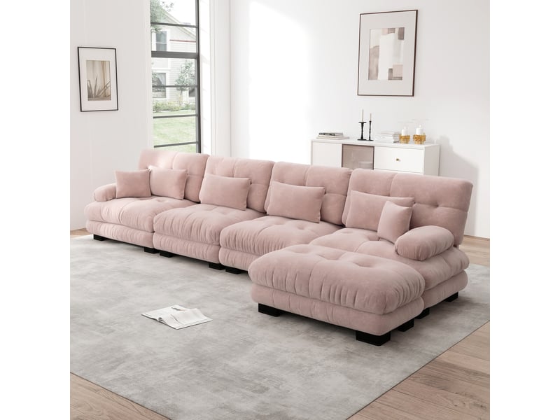  Canapé d’angle panoramique 4 places en tissu rose, 406 cm, modulable W3325S00057 - Conforama B