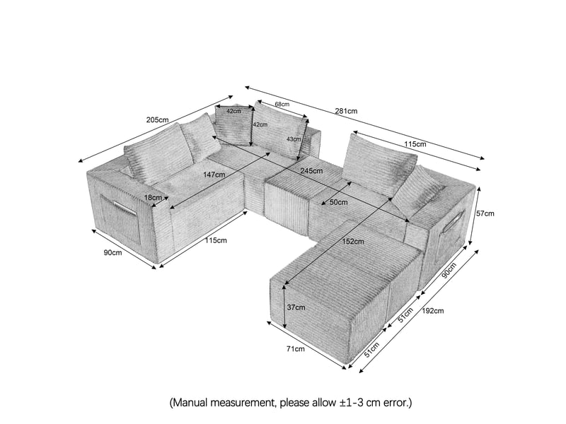 Canapé modulable 6 places en velours côtelé beige, assise souple et composition flexible IKSETERA TRADING LTD - Conforama C