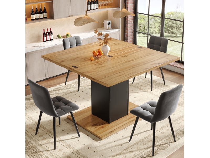  Table à manger carré extensible avec rangement 120x120 cm en mdf coloris naturel  - Conforama B