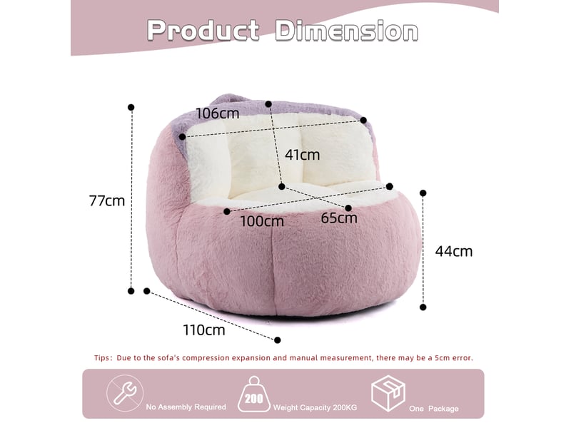  Fauteuil pouf grand format avec poignée et base antidérapante, rembourré de mousse, en fausse fourrure multicolore  - Conforama C