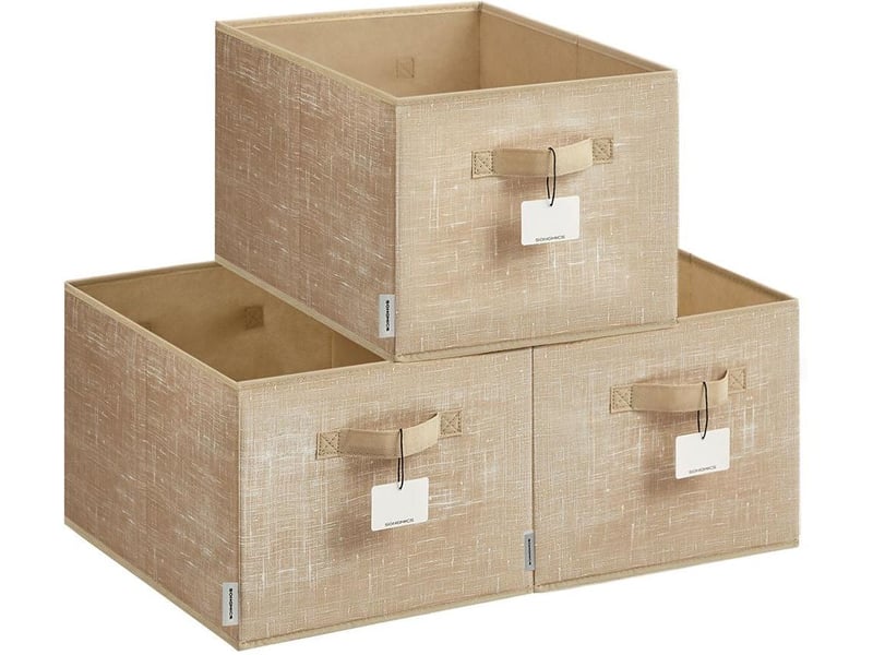  Lot de 3 paniers de rangement pliables 40 x 30 x 24 cm avec 2 poignées style moderne déco chambre en tissu beige 12_0011241  - Conforama A