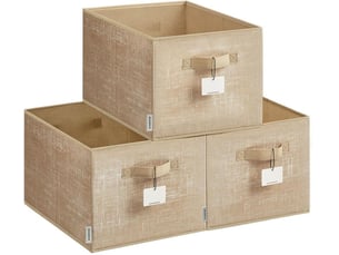 Lot de 3 paniers de rangement pliables 40 x 30 x 24 cm avec 2 poignées style moderne déco chambre en tissu beige 12_0011241
