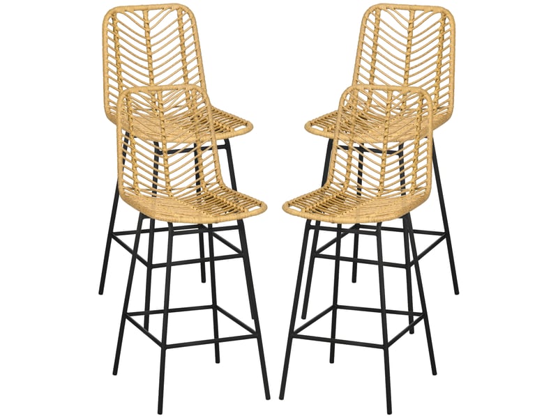  Lot de 4 tabourets de bar, chaises de bar, dossier en cannage et repose-pieds, cadre en acier, 42,5x52x102cm, jaune  - Conforama B