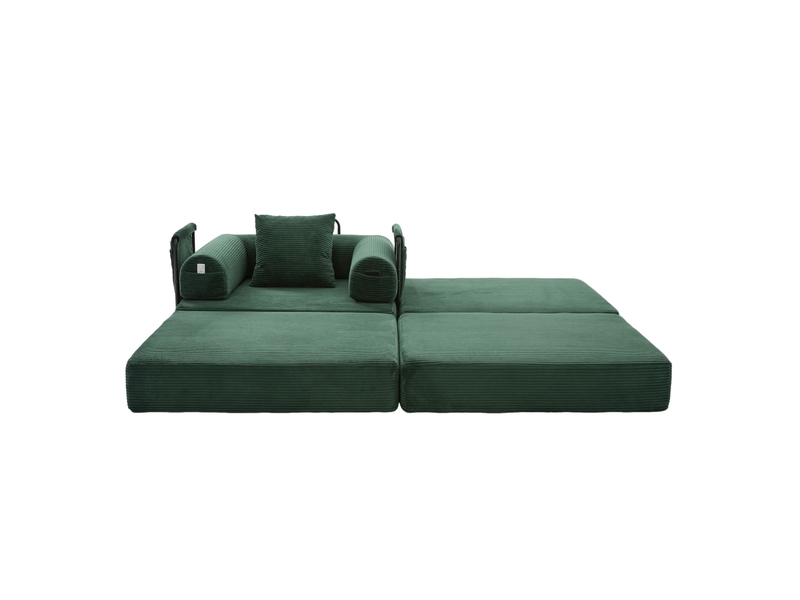  Fauteuil avec pouf ulevr modulable en velours côtelé, coussin et poche latérale, vert émeraude, 112 x 190 x 67 cm  - Conforama A