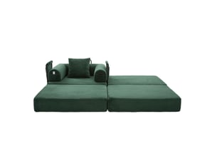 Fauteuil avec pouf ulevr modulable en velours côtelé, coussin et poche latérale, vert émeraude, 112 x 190 x 67 cm