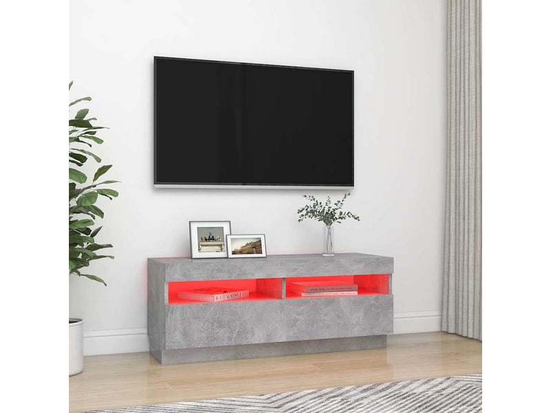  Meuble tv - banc tv - meuble de rangement avec lumières led gris béton 100x35x40 cm  - Conforama C