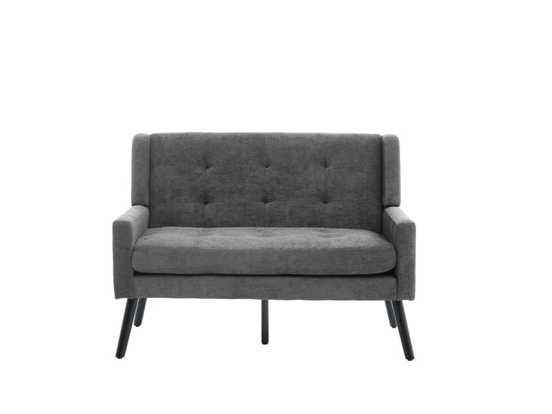 Banquette 2 places premium en lin avec pieds en bois massif et coussinets en mousse haute densité - chaise d'accent pour salon, chambre et bureau - Conforama A