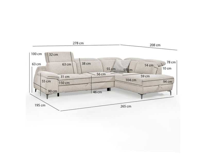 Canapé d'angle droit convertible l. 278 cm tissu chiné beige - tulio - Conforama C