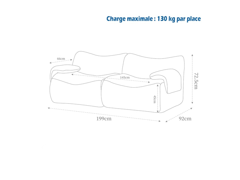 Canapé 2 places, revêtement en tissu chenille, sans assemblage, beige - Conforama E