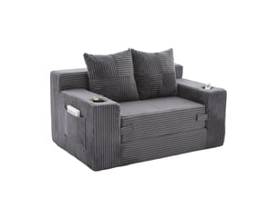 Canapé-lit double 151x133x64 cm avec deux coussins gris sans matelas