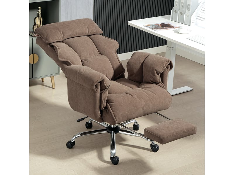  Chaise de bureau ergonomique, dossier inclinable, repose-pieds, tissu doux, marron clair  - Conforama C