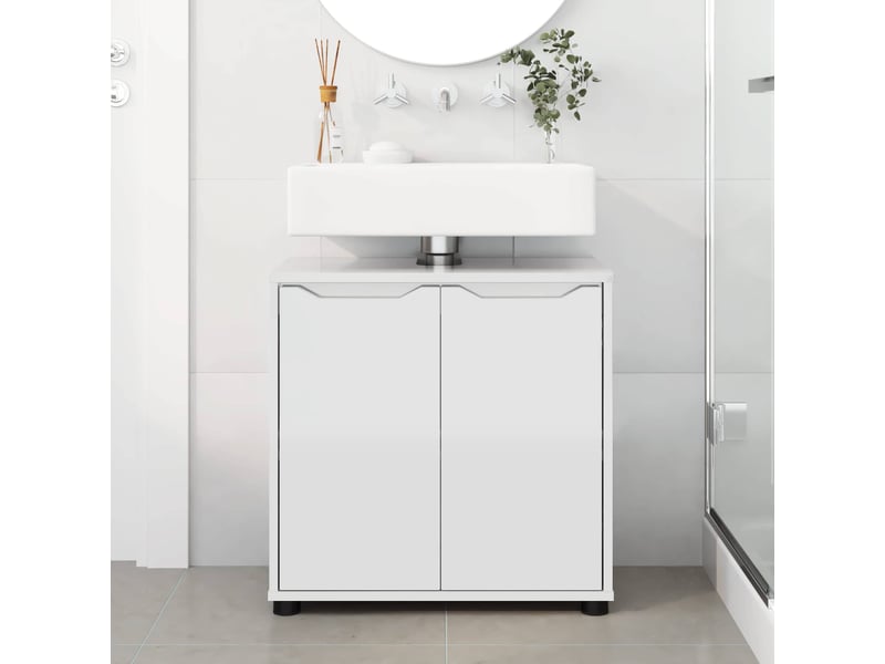  Armoire de lavabo de salle de bain blanc brillant  - Conforama D