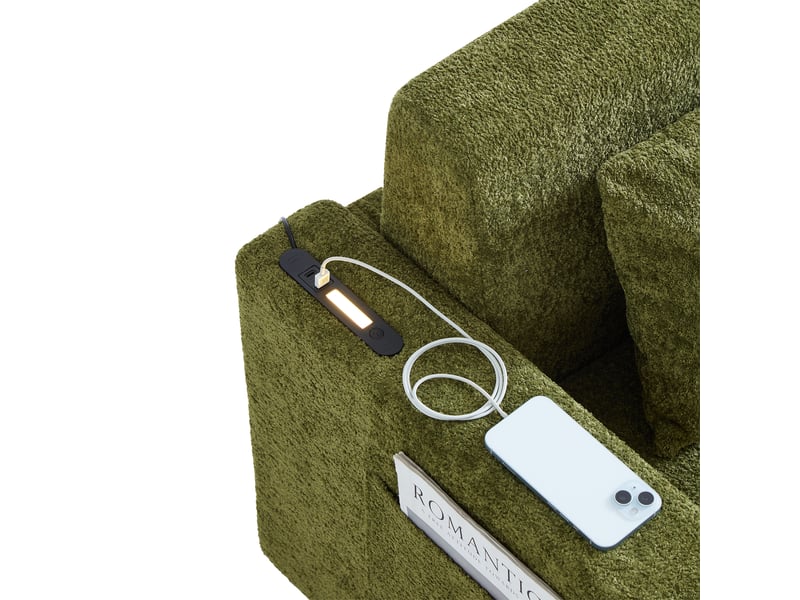  Canapé-lit 2 places en velours vert, canapé convertible pour petit espace, avec ports usb et rangements latéraux, 153 x 77 x 65 cm  - Conforama C