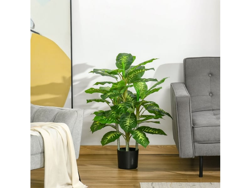  Plante artificielle dieffenbachia 95 cm en plastique vert avec pot en ciment noir, pour intérieur et extérieur  - Conforama B