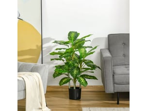 Plante artificielle dieffenbachia 95 cm en plastique vert avec pot en ciment noir, pour intérieur et extérieur
