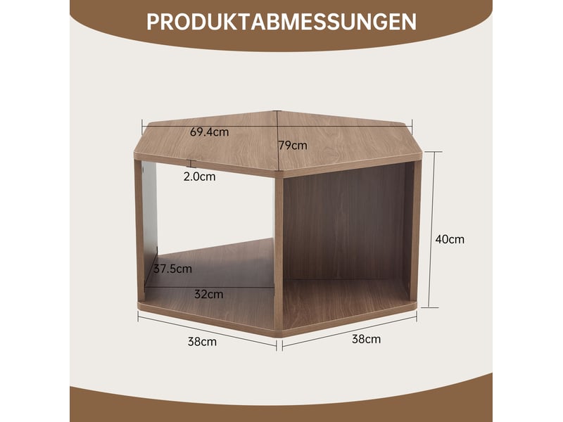  Table basse hexagonale avec pieds cylindriques, style moderne du milieu du siècle, en mdf finition noyer, marron  - Conforama D
