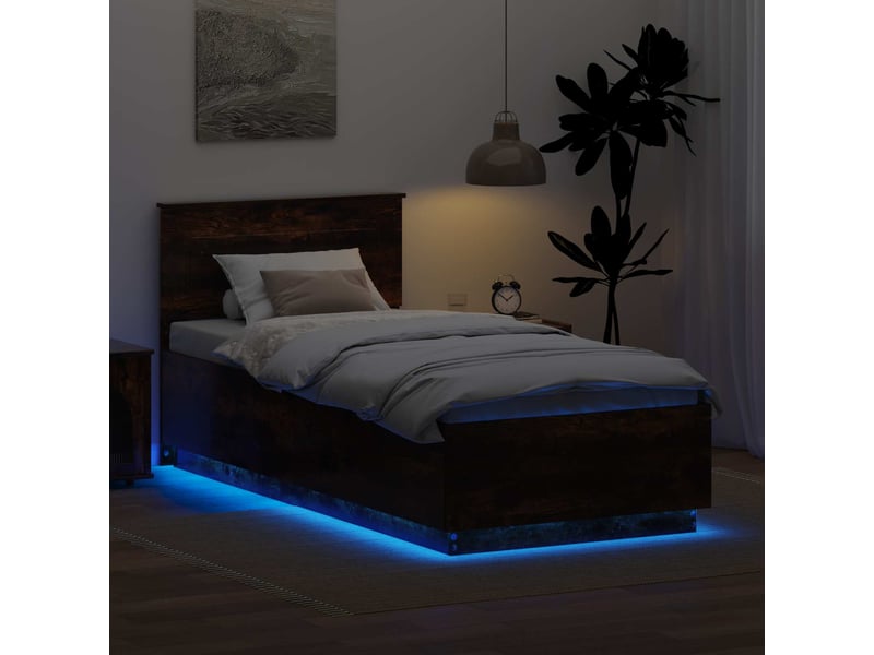  Lit simple- lit adulte -  cadre de lit chêne fumé 100 x 200 cm bois d'ingénierie  - Conforama C