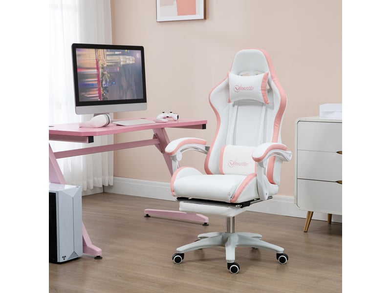  Chaise de jeu avec hauteur réglable et dossier inclinable, 65 x 65 x 121-129 cm, blanche et rose  - Conforama D
