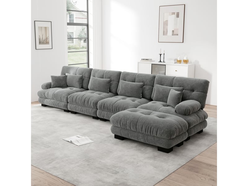 Canapé d’angle panoramique 4 places en tissu gris, 406 cm, modulable W3325S00066 - Conforama B