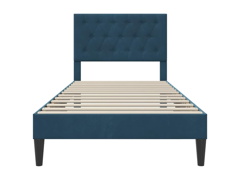  Lit simple- lit adulte -  cadre de lit avec tête de lit bleu 100 x 200 cm velours  - Conforama C