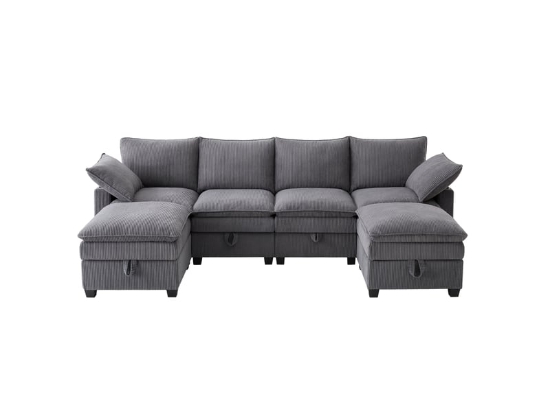  Canapé d'angle modulaire modenvie 6 places en velours côtelé gris avec rangement et usb 280 x 151 x 82 cm  - Conforama A