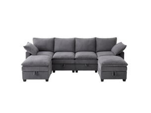 Canapé d'angle modulaire modenvie 6 places en velours côtelé gris avec rangement et usb 280 x 151 x 82 cm