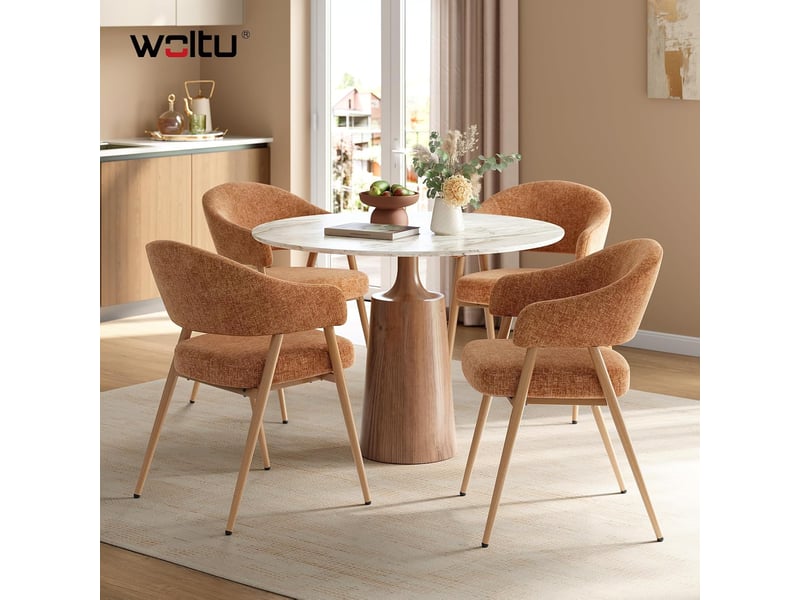 Lot de 4 chaises de salle à manger, ergonomique,pieds métalliques, siège en tissu chenille,orange - Conforama B