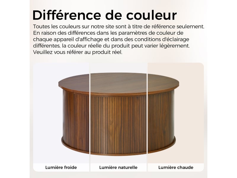 Table basse noyer, rangement, étagères réglables, plan relevable, design moderne, angles arrondis - mdf - 88x88x53.5cm - salon  - Conforama B