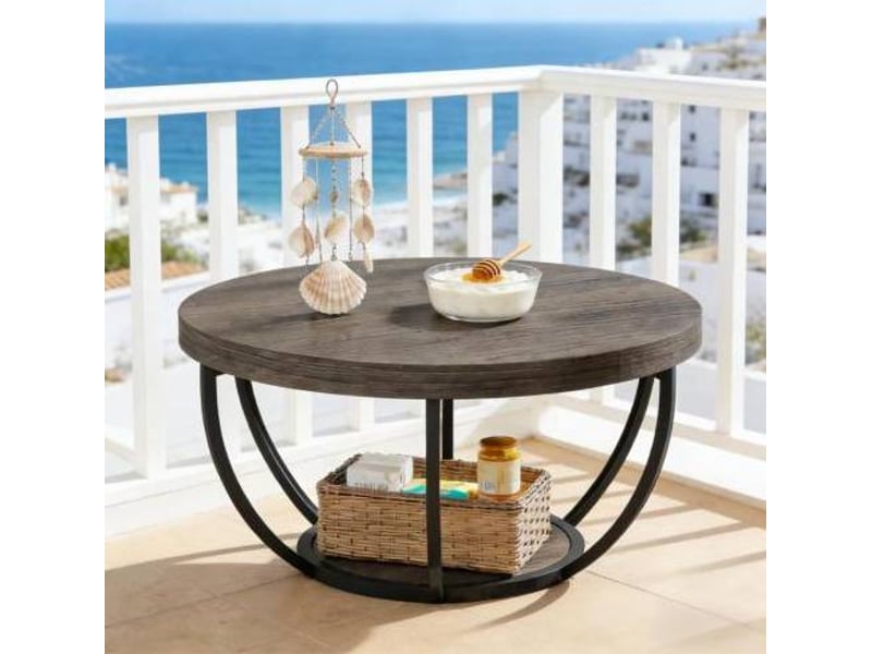Table basse ronde à 2 niveaux 80,5 cm gris evryae - Conforama B
