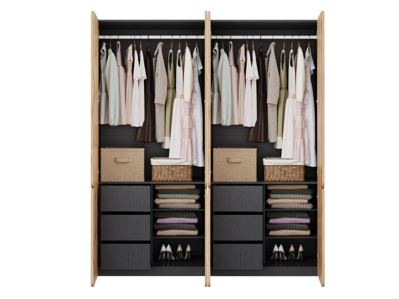  Armoire modenvie 8 portes 180 x 50 x 200 cm avec 6 tiroirs et 2 tringles décor chêne artisan  - Conforama A